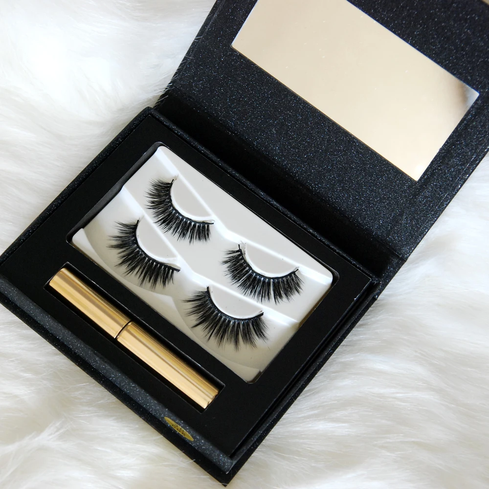 

Lash manufacturer wholesale customized packing box silk false lashes magnetic eyeliner lashes eyelash wholesaler, Black