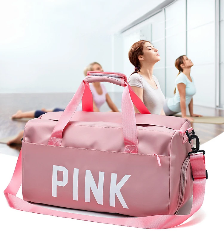 

High quality custom pink duffel bags waterproof womens weekender gym sports bags shoe compartment, 10 colors