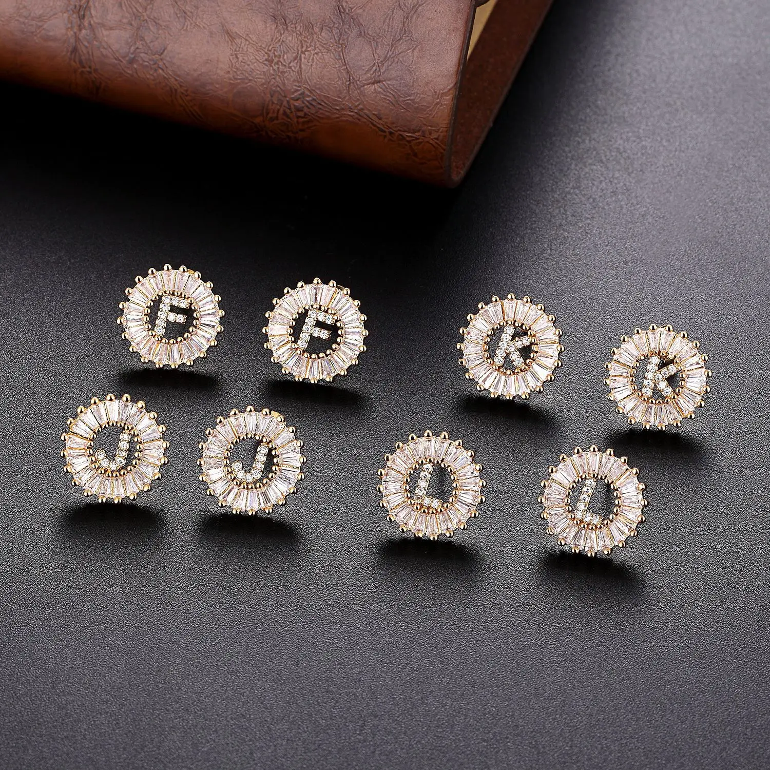 

New arrival Trendy 18k Gold Plated Cubic Zirconia Initial Letter Drop Earring Alphabet Studs, As pic