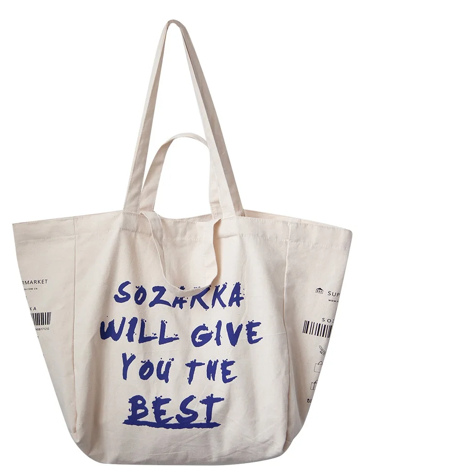 

Bolsas De Tela Wholesale Printing Cotton Canvas Beach Bag Shopping Tote Bag With Double Handle, Off white color
