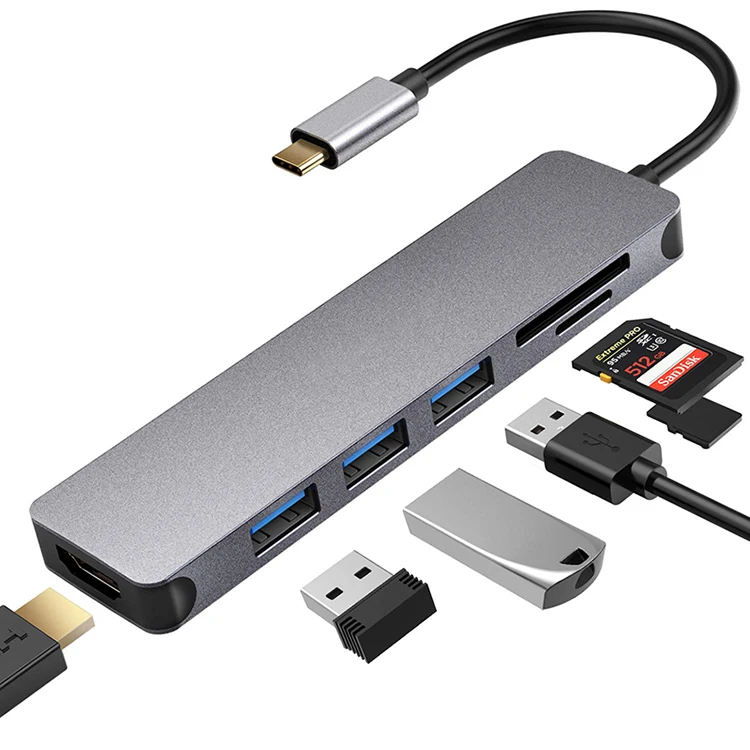 

7 in 1 Dual Usb Type C To 4K@30HZ HD-MI 3 USB 3.0 Micro SD Hub USB Type C For Macbook Pro