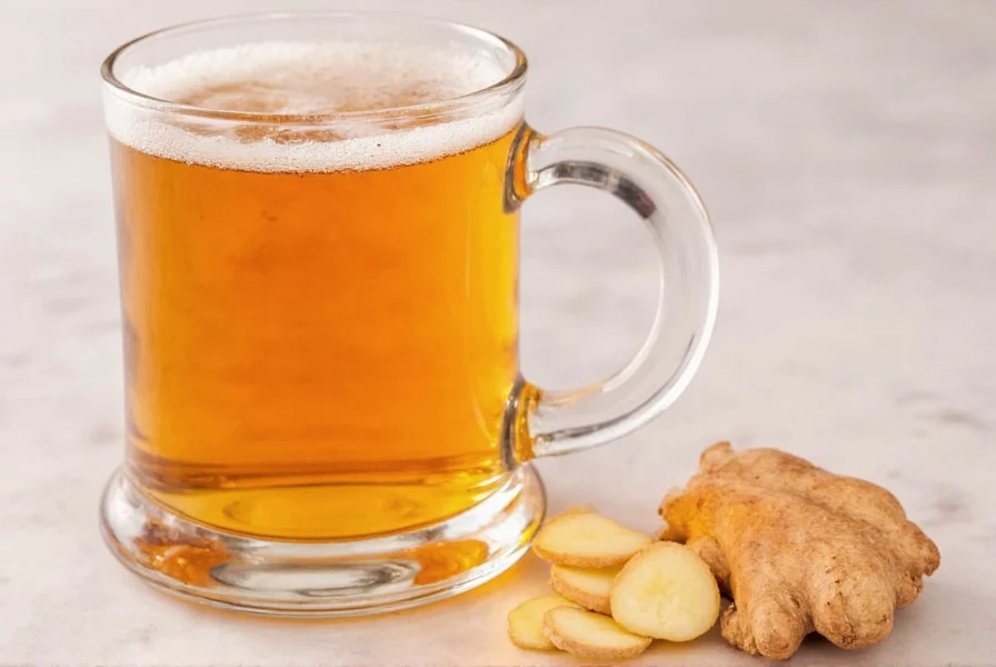 Comparison of different ginger products showing ginger root, ginger ale bottle, and ginger beer