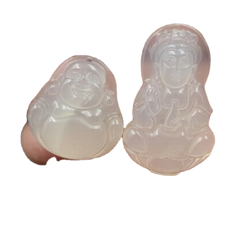 

A Cargo Jade Fluorescent White Chalcedony Guanyin Buddha Jade Pendant