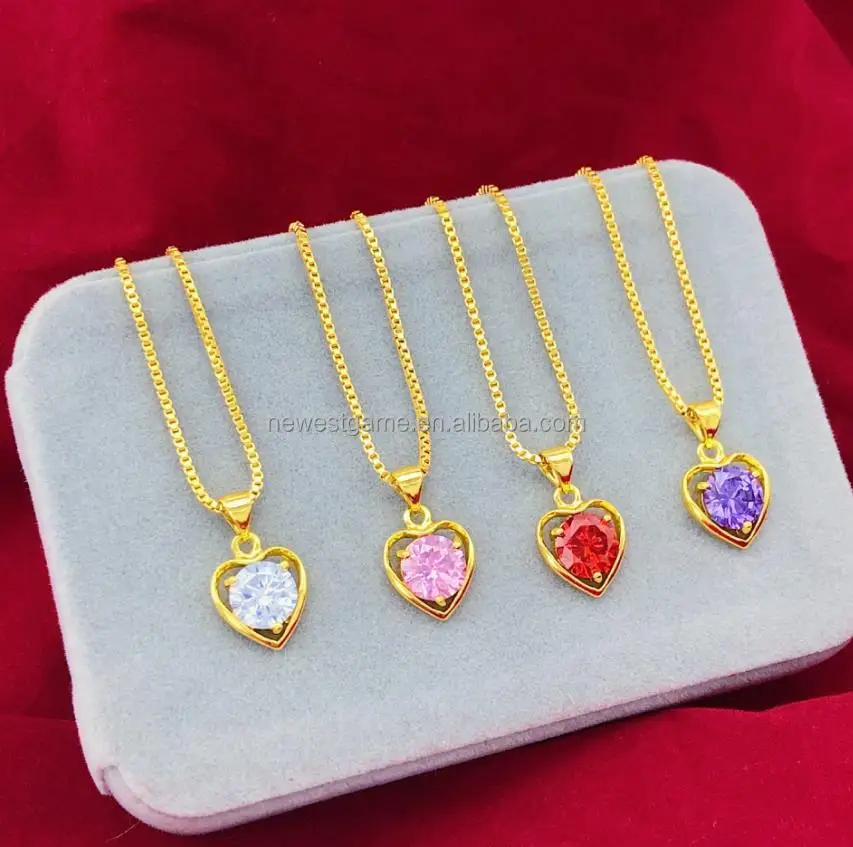 

love Heart zircon necklace 24k SOLID Gold Necklace For Women Heart Clavicle Chain plated Gold Necklace Valentine's Day Fine gift