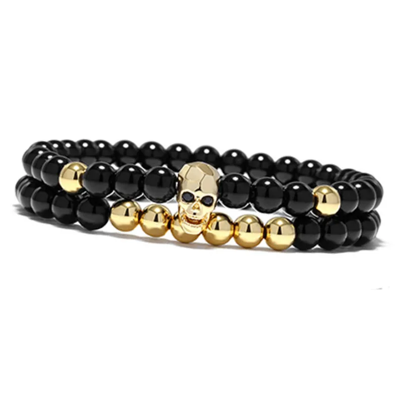 

Classic devil shaped copper skull bead elastic black men's Beaded Bracelet