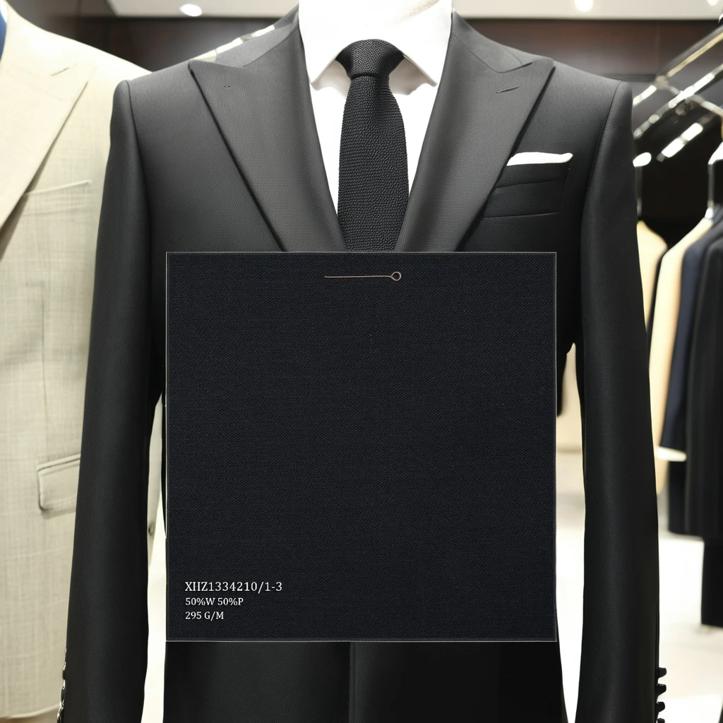 Classic 50%W 50%P Worsted Merino Wool Italian Suiting Fabric Blend Polyester Wool Fabric for Men's Suits