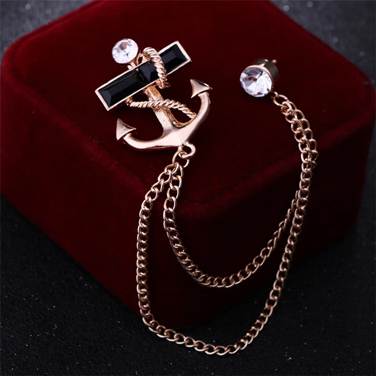 

Personality navy style crystal anchor men's tassel chain brooch badge, Different color