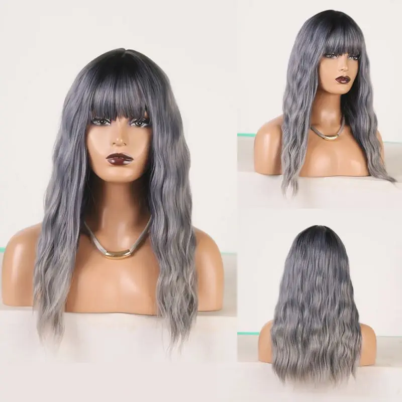 

Synthetic 16 inches Fashion European and American chemical fiber female curly hair ladies wig headgear gradient color wigs, Blue