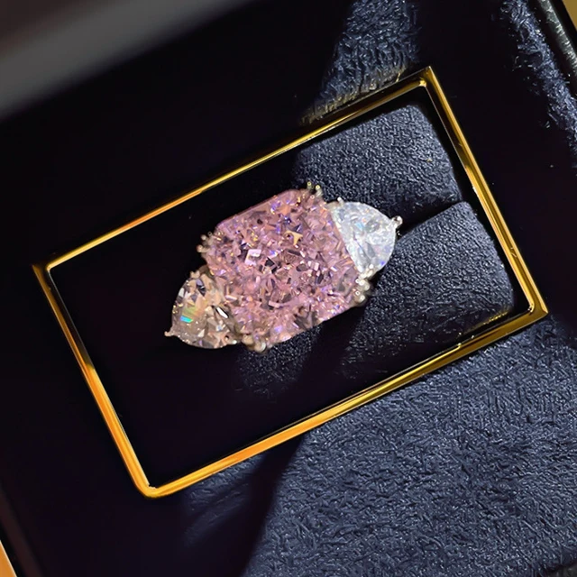 

925 Sterling Silver Pink Diamond Ring White Gold Plating Engagement Ring