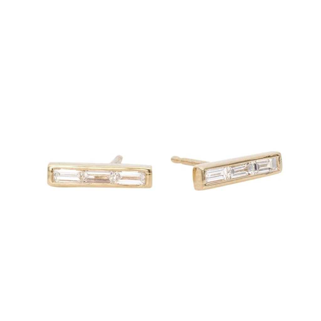 

LOZRUNVE 925 Sterling Silver Elegant Diamond CZ Small Baguette Bar Ear Studs Earring