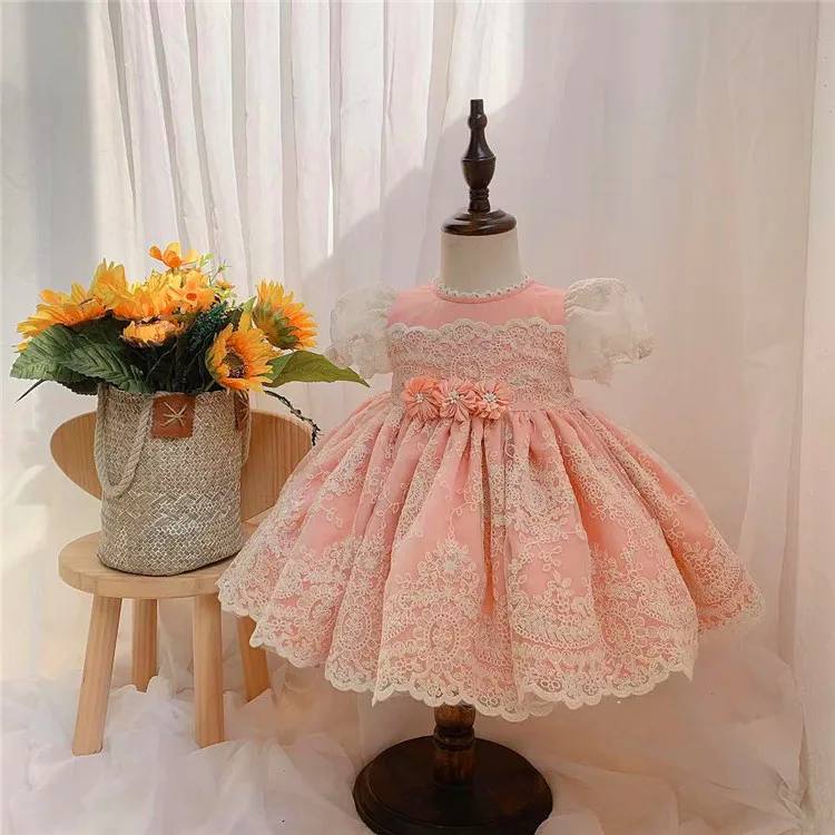 

Children Wear Girls Spanish Dresses Kids Summer Pink Lotia Ball Gowns Toddler Birthday Wedding Party Dress In Stock Wholesale