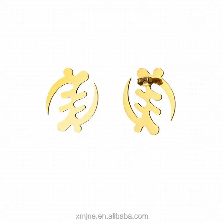 

European And American Fashion Africa Symbol Stud Earrings Glossy Gold Stainless Steel Earrings