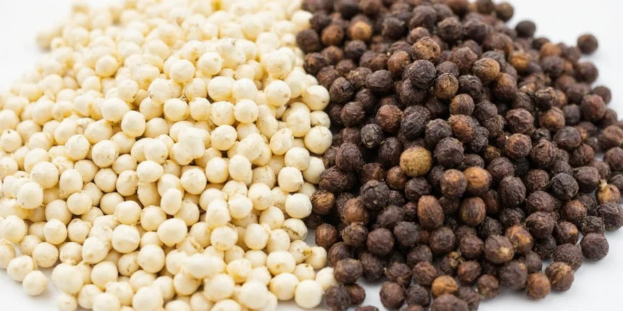 Spice jars with black and white pepper