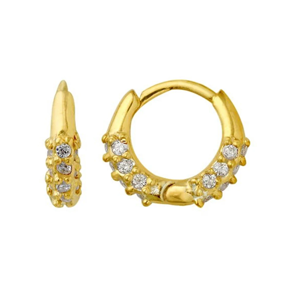

Wholesale 925 Sterling Silver Senorita Pave 14k Gold Plated Huggie Hoops Earrings With Cubic Zircon