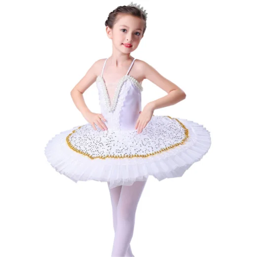 

2021 Newest Children professional ballet dancer in the form of pancakes white Swan Lake Ballet suit girl wearing ballet skirts