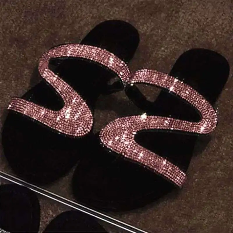 

LB0163 2021 wholesale casual high quality women's sandals flat fashion sandals pretty ladies shoe sponge flat rhinestone sandals, As the picture or customized