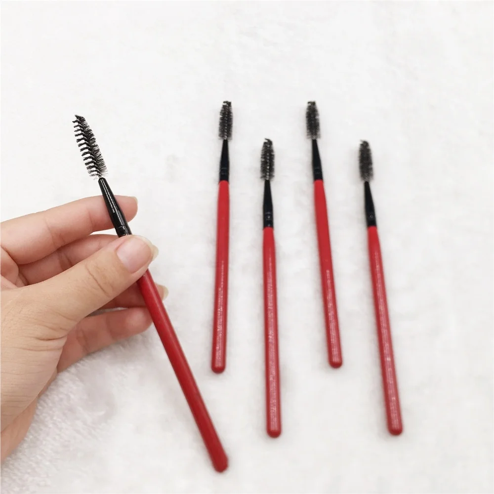 

Single Cute Mascara Spiral Eyelash Curl Brush Makeup Red Long Wood Handle Beauty Accessories Private Label High Quality OEM ODM