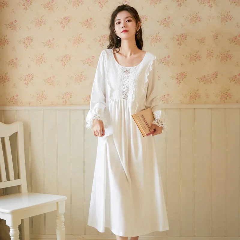 

Summer Plain White Victorian Long Nightdress, Customized colors