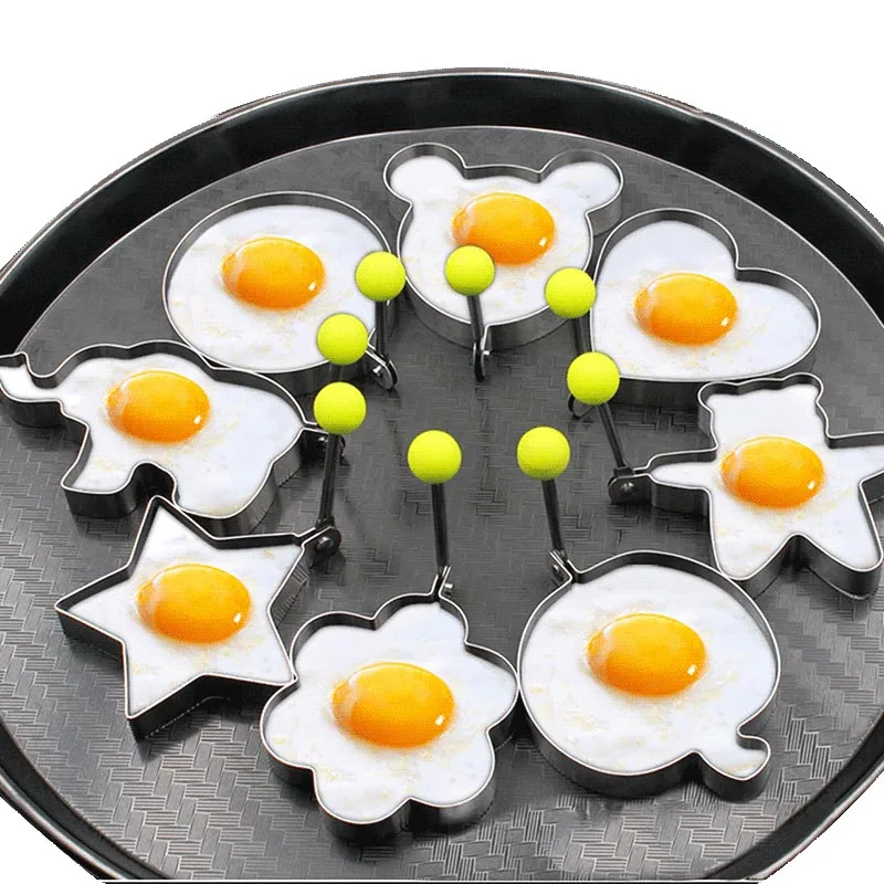 

Heart Round Flower Star Shaped Egg Frying Tool Metal Frying Egg Rings Stainless Steel 3D Egg Mold, Silver