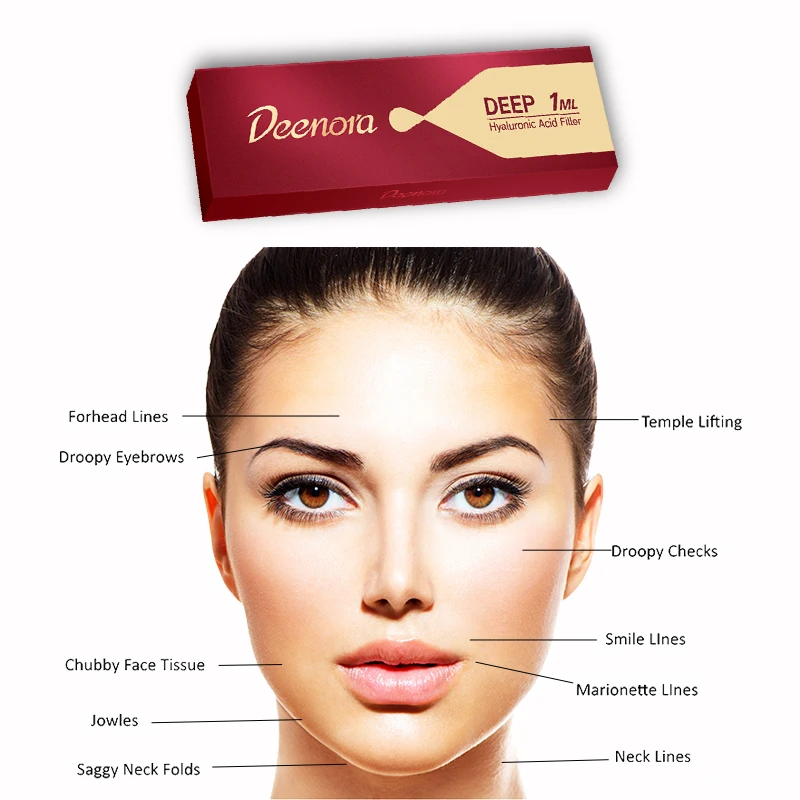 

Deenora CE marked 1ml 2ml 10ml non animal cross linked ha facial filler injectable dermal filler for nose lip body face care