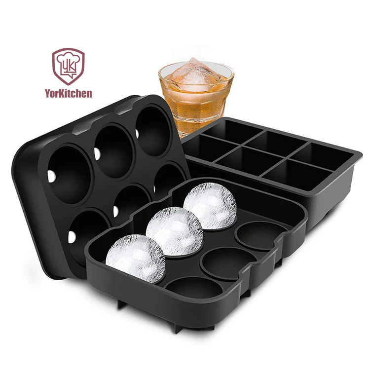 

Ice Cube Trays Silicone Sphere Whiskey Ice Ball Maker with Lids Large Square Ice Cube Molds for Cocktails (Set of 2)