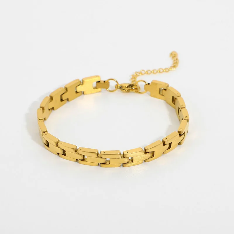 

316L Stainless Steel Thick Bracelet 18K Gold-Plated Unique Creative Chic Strap Design Flat Link Bracelet For Women Men Gifts, Gold color