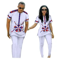 

Wholesale Traditional Bazin Riche African Print Patchwork Top and Pants Sets for Couple Clothing Two Pieces Sets Clothes WYQ84