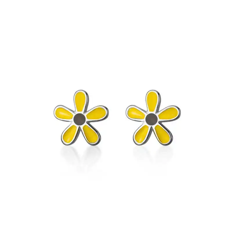 

popular handcraft jewelry 925 sterling silver plated fashion yellow flower stud earrings for women gifts