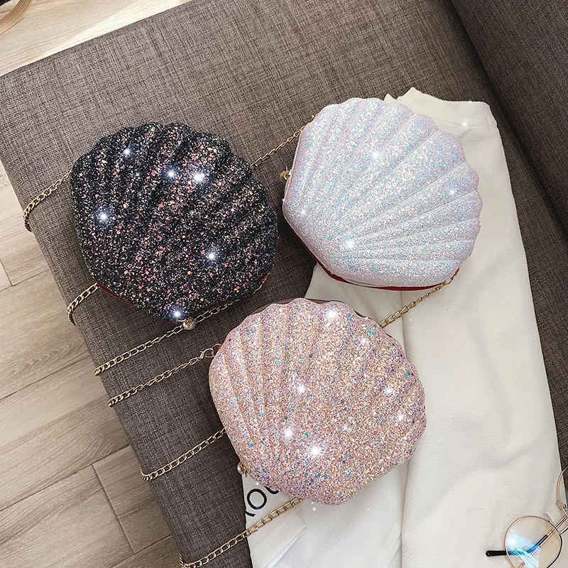 

Small sequin ladies shoulder bags cute shell shape women crossbody bags, As pictures or customized