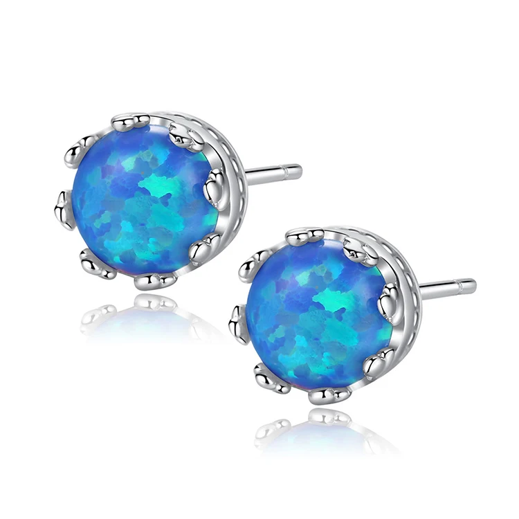 

Charare Korean Style Natural Stone Opal Stud Earrings 925 Sterling Silver Stud Earrings, White, blue, colorful