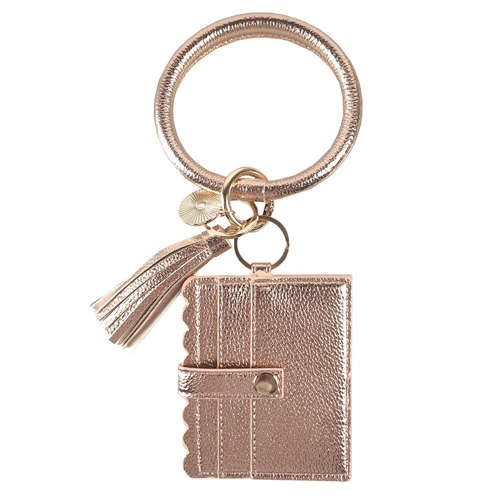 

Bracelet Key Ring Card Holder Wholesale Custom Monogrammed Scalloped Leather Tassel Bracelet Key Ring Card Holder, As pic show