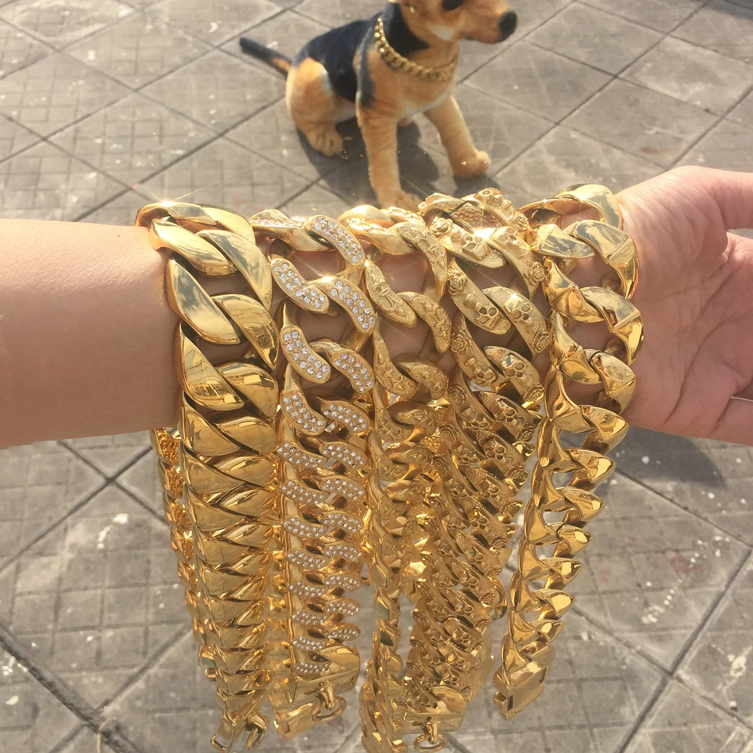 

19years Manufacturer 10K 18K 24K Gold Super Luxury Dog Collar Chain Big Dog filled Strong Chain PET Accessories Pitbull Collar