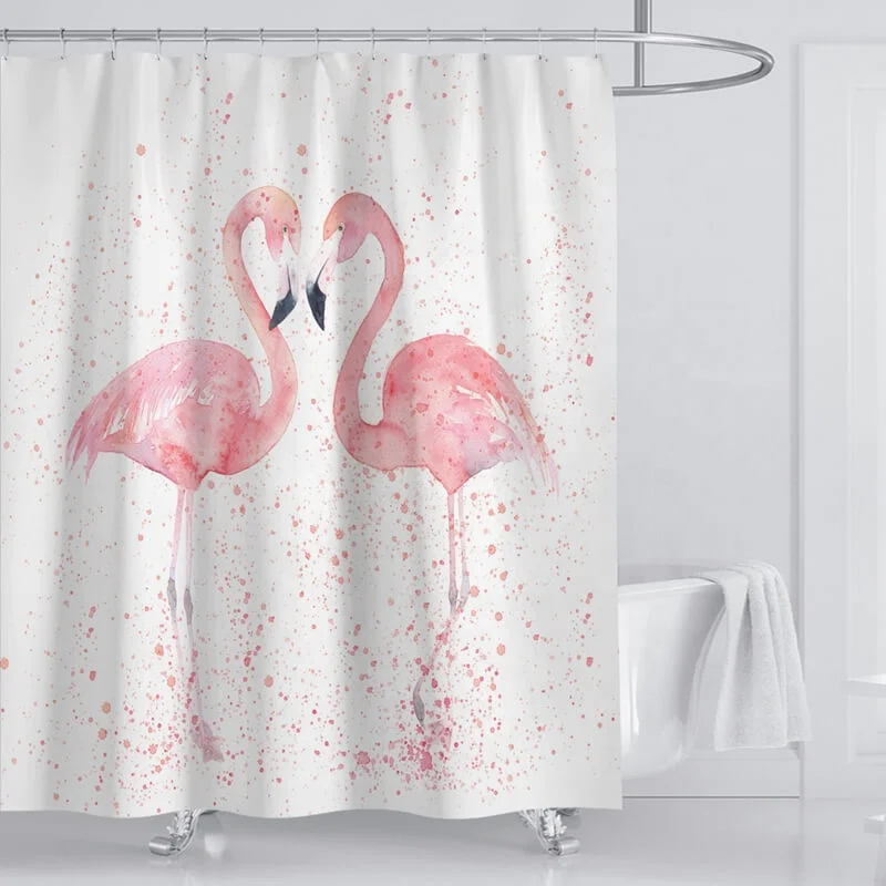 

I@home Fashion White Flamingo Printed Shower Curtain Bathroom Waterproof Modern Sets