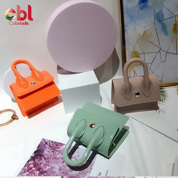 

candy color Mini size woman PVC jelly bags sweet lady phone portable diagonal Mini Handbags Kid, Black,colorful