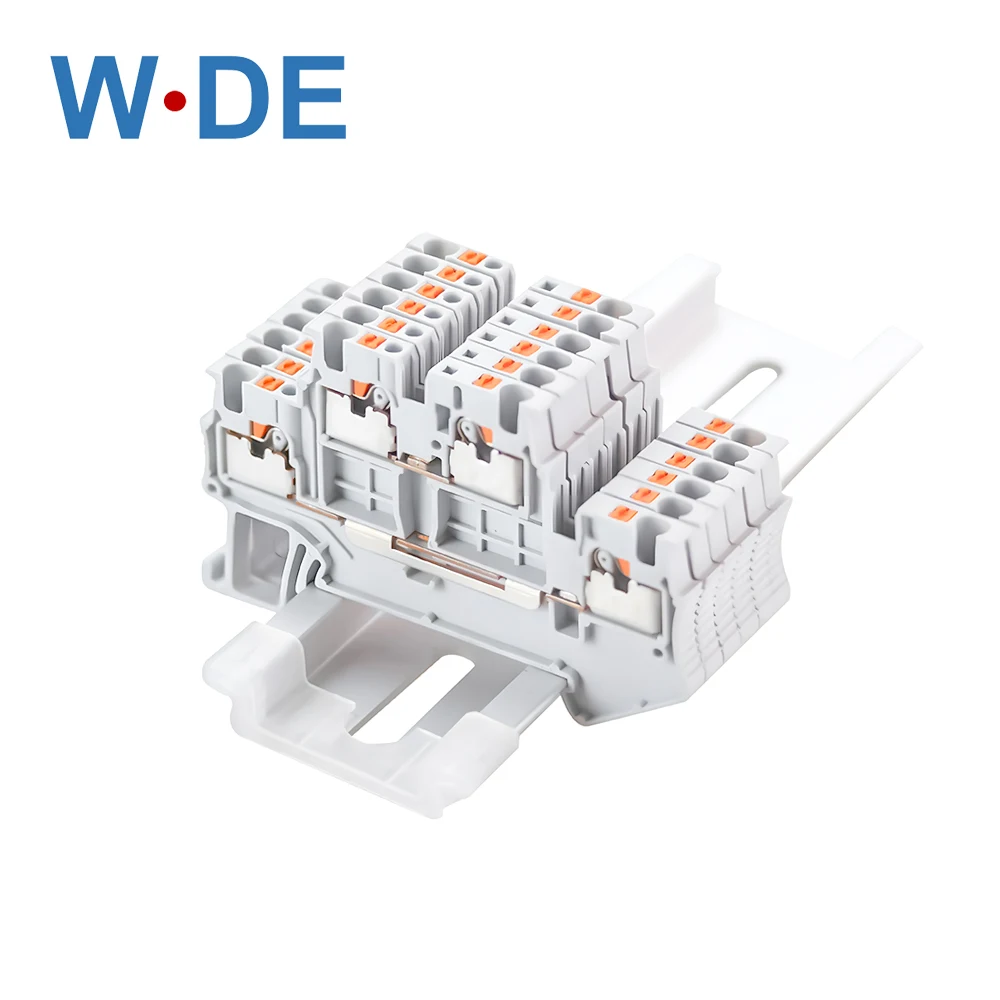 

PTTB 1.5 Grey Multi Level Feed Through Double Layer Push In Quick Screwless Wire 1.5mm 26-16AWG Spring Din Rail Terminal Block