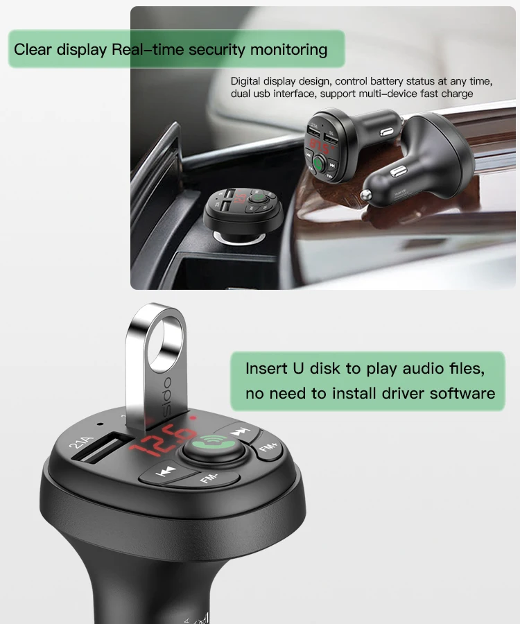 Yesido Mp3 Music Audio Player Handsfree 12V 24V Fm Transmitter Usb Disk Car Charger