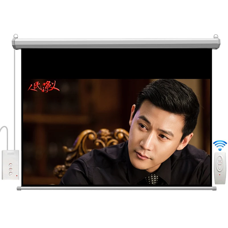 

Hot 100 Inch 16:9 Electric Projector Screen with Remote Control for Home Theatre White Fiber Glass