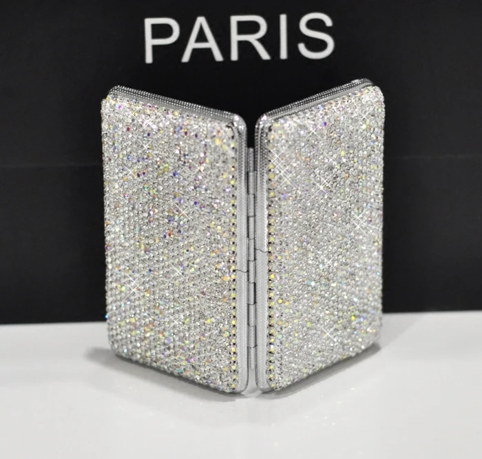 

EA022 Thin metal anti-pressure portable luxury glitter bling ladies crystal rhinestone crystal lighter cigarette case set, Cigarette case:blue,grey,black,purple,pink,gold,silver
