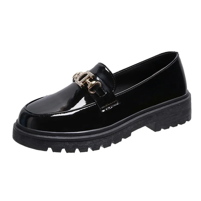 Wholesale Hot Sale Woman Hard Sole Leather Shoes Black Leather Casual Shoes English Wind Hard Sole Adult Leather Shoes