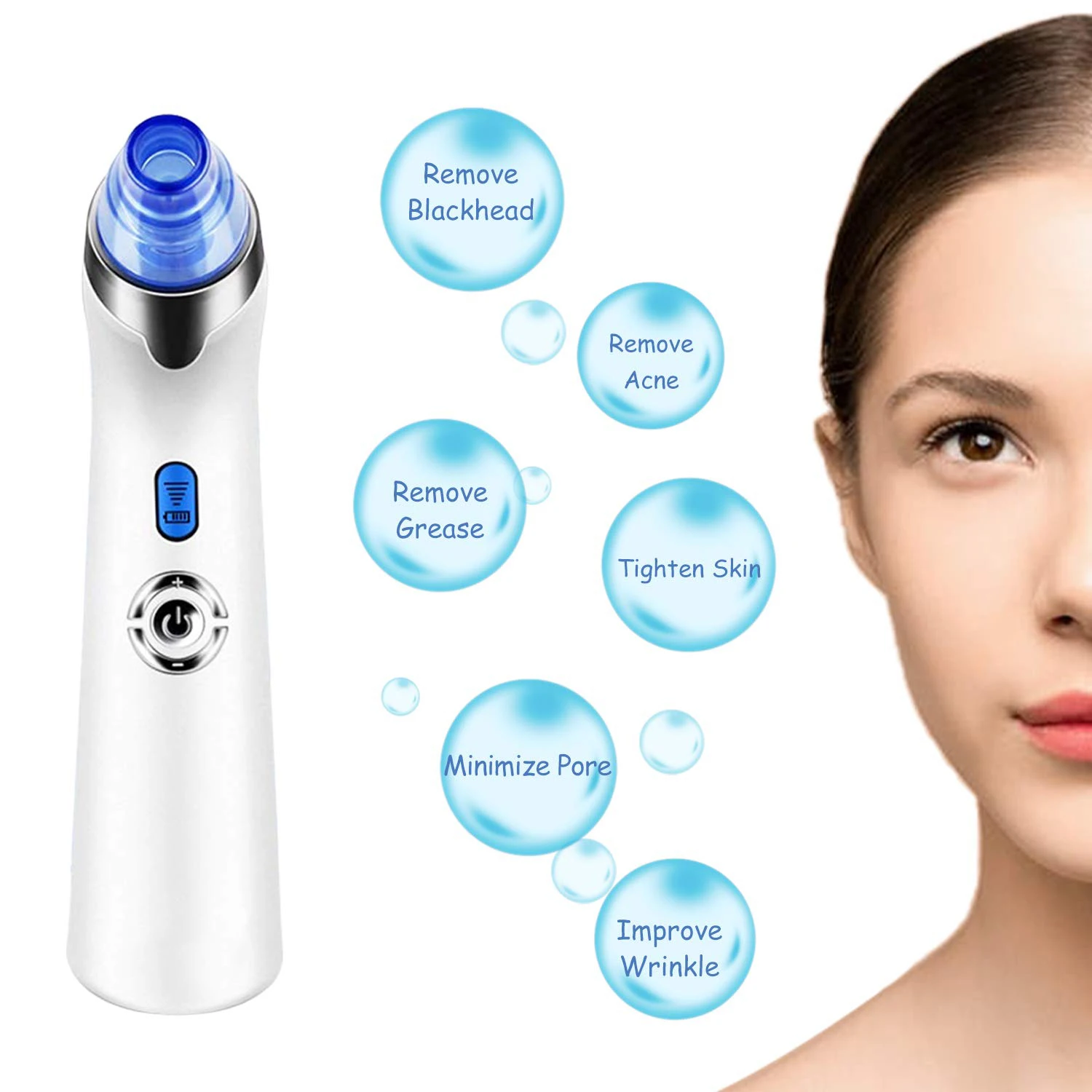 

2021 small face wash water black head bubble pore cleaner facial blackhead remover cleanser vacuum, White