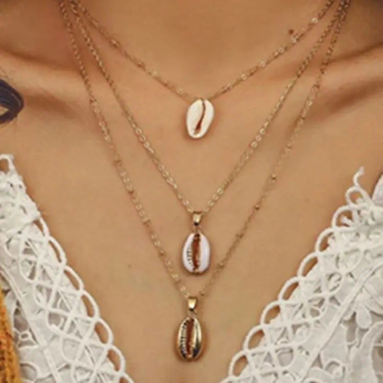 

Factory sale Multilayer Shell Pendant choker Necklace Natural Shell Gold Cowrie Women Choker Necklace Bohemian Jewelry