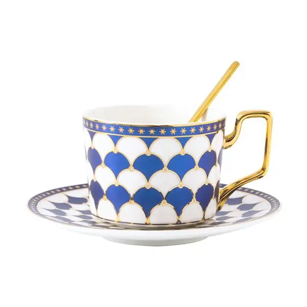 

Nordic exquisite porcelain coffee cup saucer set with gold handles for holiday gifts and home office 200ml ceramic cup set, Multiple colors available