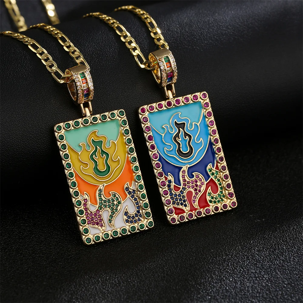 

2022 New Fashion Flame Tarot Astrology Hard Enamel Zircon Hip Hop Oil Painting Necklace Pendant For Women Jewelry Accessories