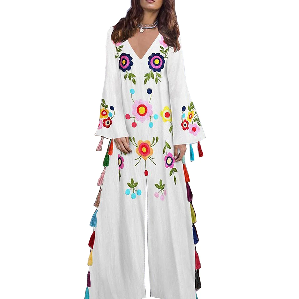 
Women Bohemian Ethnic Dress Long Sleeve Elegant Evening Party Casual Dresses  (1600134887082)