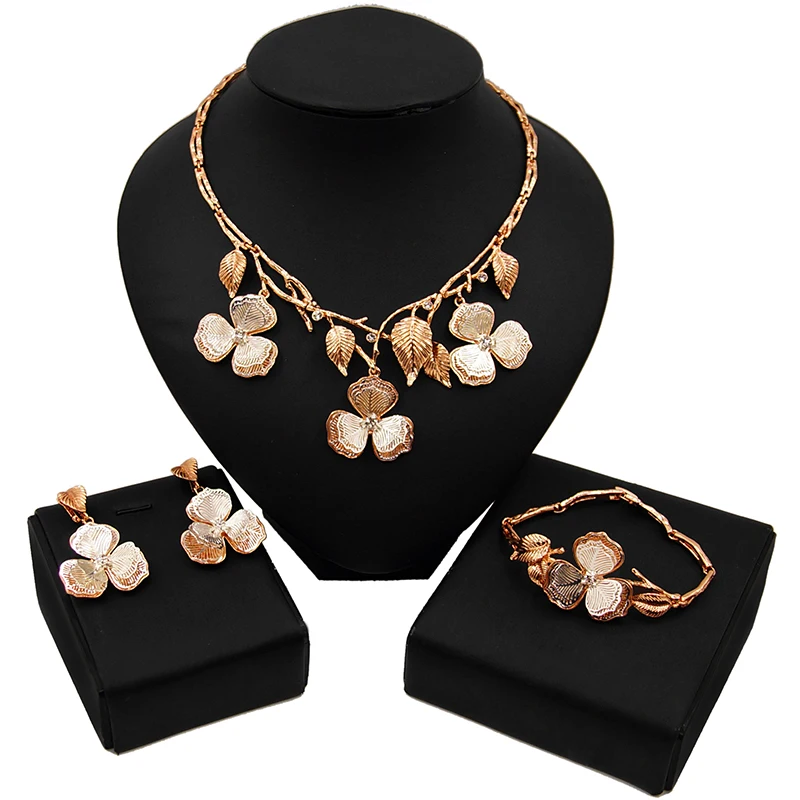 24k Gold Plated Expensive Jewelry Set Brazil Gold Big Jewelry Set Costume Flowers Jewelry
