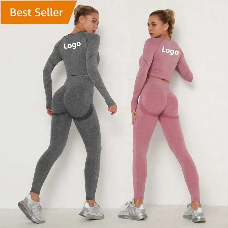 

Custom logo Top Leggings Sport Set Women Fitness Tracksuit Workout Sports Long Sleeve Seamless Yoga Clothes Suits, Gray, watermelon red, blue, purple, green yellow, wine red,black