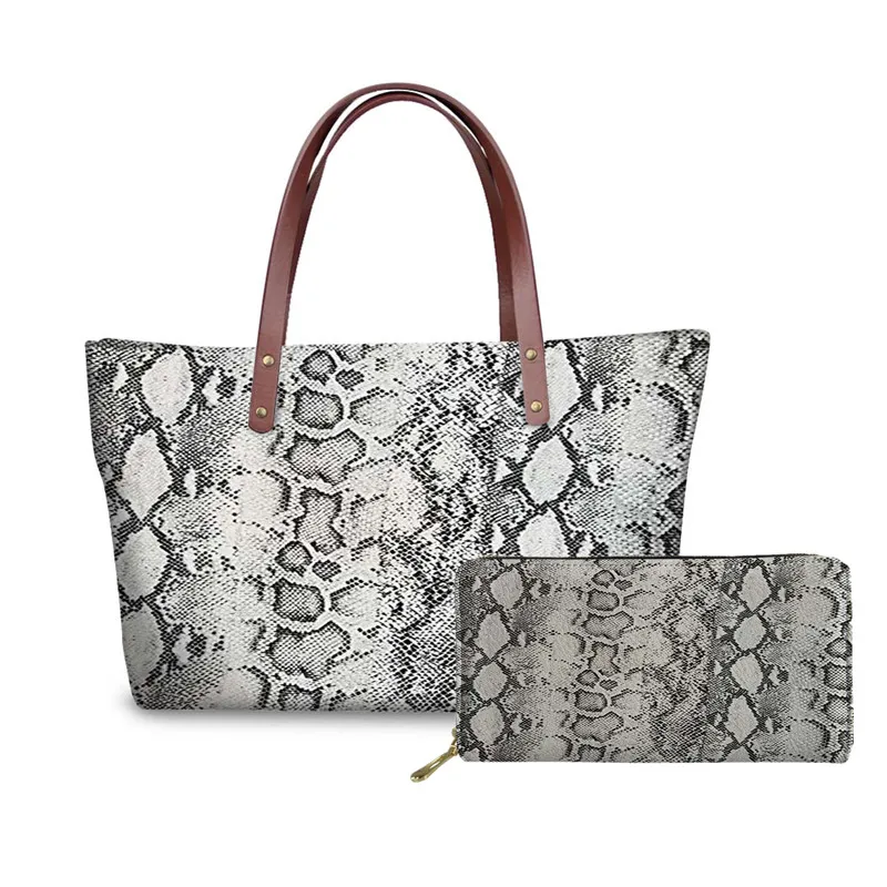 

Hot Sale Fashion Customized Animal Snake Printed Neoprene Hand Bags Women Female Purses Handbags Set Ladies sac a main 2020