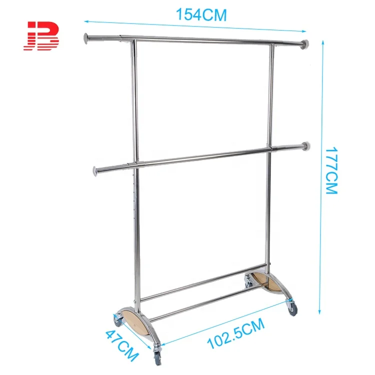 Wholesale metal collapsible double bar clothes display rack supplier