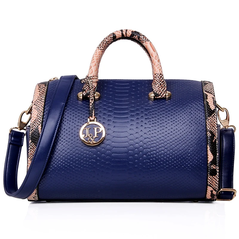 

Women PU leather Snake Skin Grain Boston Bag Trend Top Handle Handbag Shoulder Diagonal Bag, White, red, blue, black