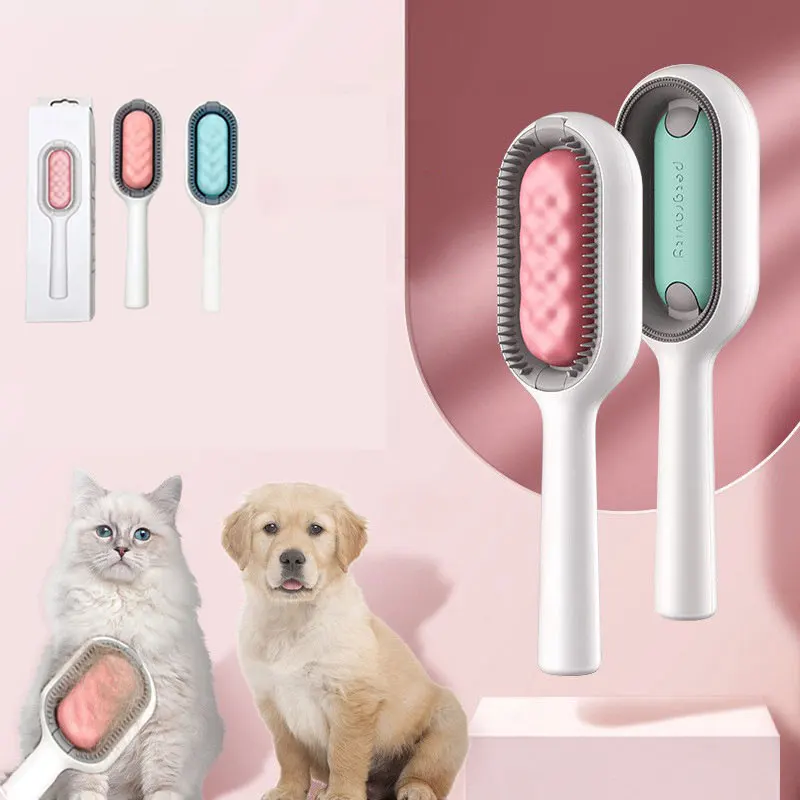 

Pet Grooming Comb Double Side Cat And Dog Pet Hair Remover Reusable Long Handle Pet Hair Remover Brush with Wet Tissue